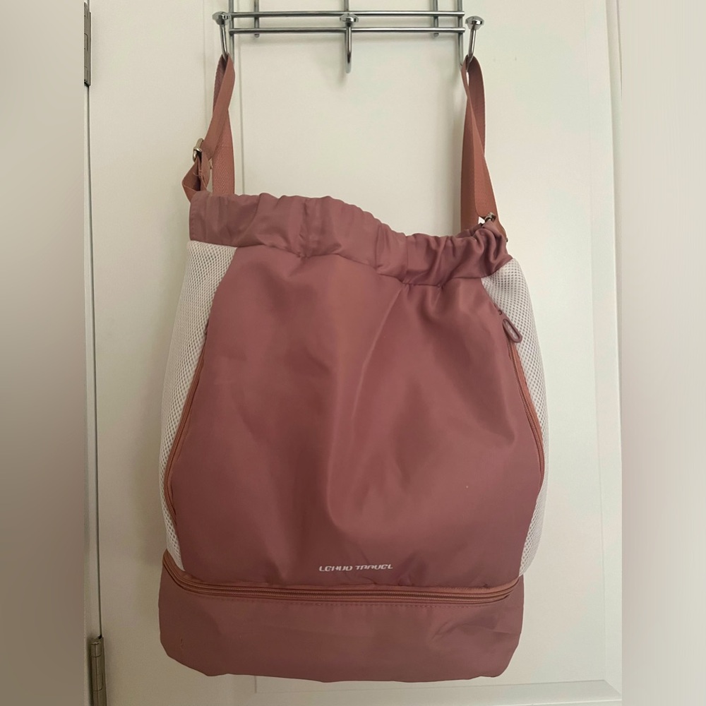 Draw String Waterproof, Shoe Compartment Back Pack - Rose&white
